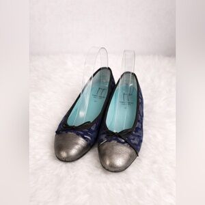 Thierry Rabotin Patterned Ballet Flats Leather Cap Toe Blue Size 6.5